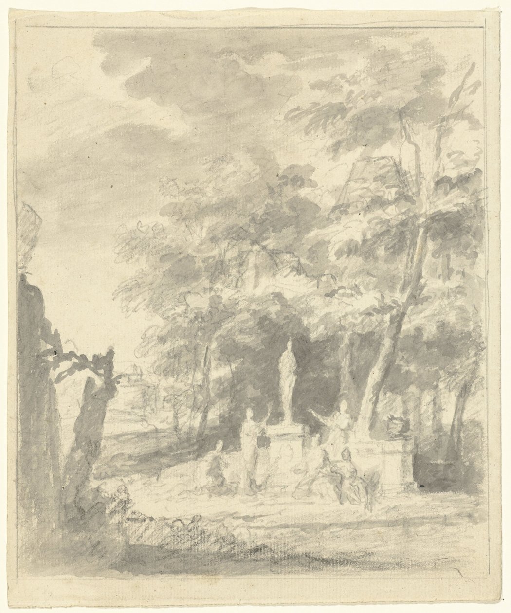 Arkadische Landschaft mit Figuren um eine Statue von Dionys van Nijmegen (possibly)