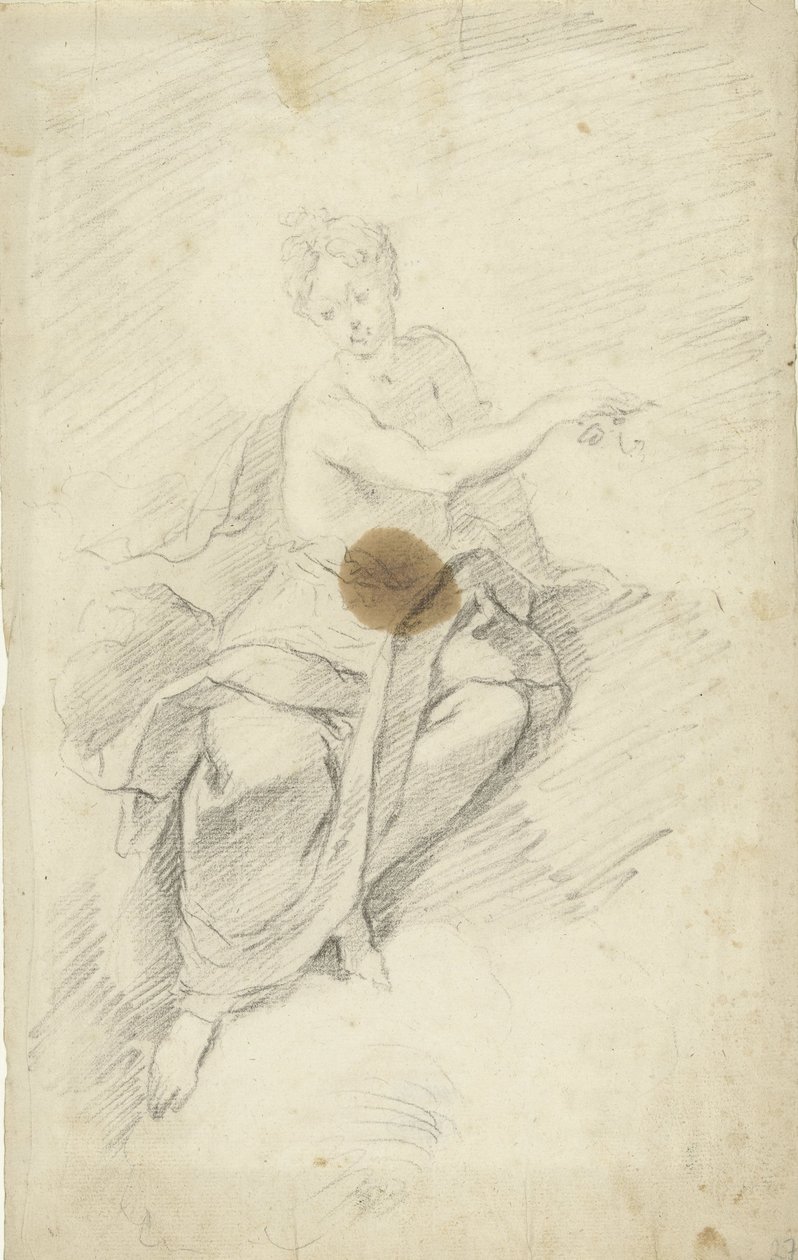 Studie einer Nymphe oder Göttin, die in den Wolken sitzt von Dionys van Nijmegen (possibly)