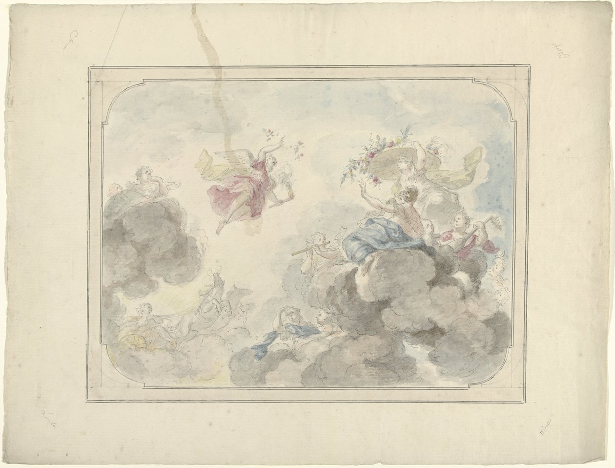 Entwurf für eine Deckenmalerei mit Blick in den Himmel, wo Aurora die Dunkelheit vertreibt von Dionys van Nijmegen
