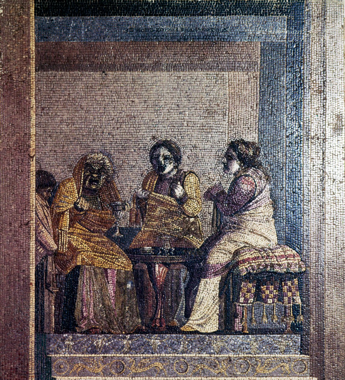 Römisches Mosaik einer Szene aus einem Theaterstück mit maskierten Schauspielern, Villa von Cicero, Pompeji von Dioscurides of Samos