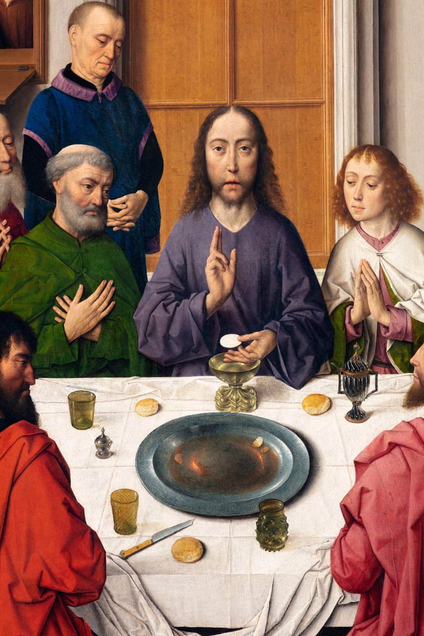 Pfarrkirche (Parochiekerk Sint-Pieter). Gemälde. Das letzte Abendmahl. Dirk Bouts. 1464-1468. Detail. Zentrales Paneel von Dirck Bouts