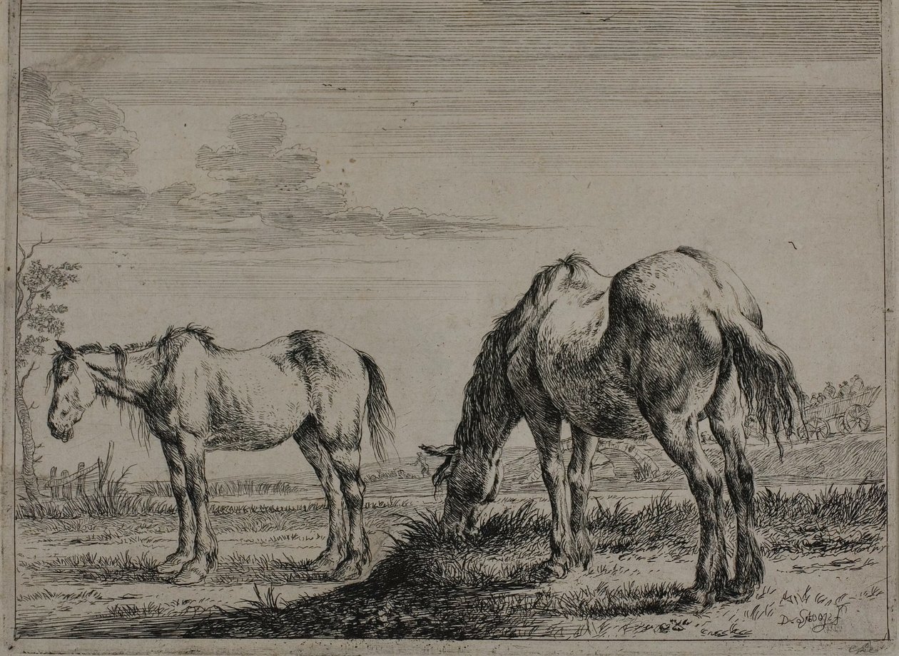 Weidendes Pferd, Platte drei aus der Serie der Pferde von Dirck Stoop
