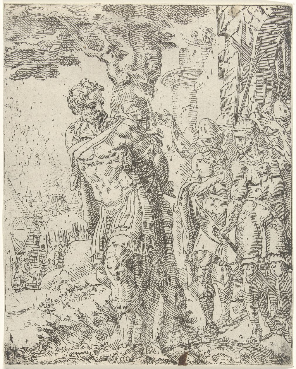 Achior an einen Baum gebunden von Dirck Volckertsz. Coornhert (attributed to)
