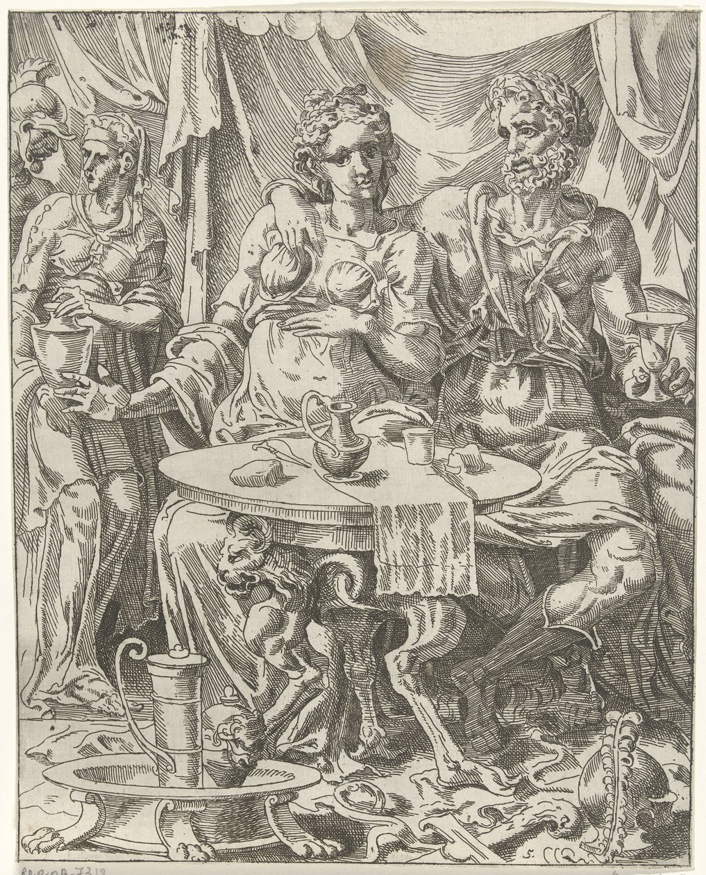 Judit und Holofernes genießen ein Festmahl von Dirck Volckertsz. Coornhert (attributed to)