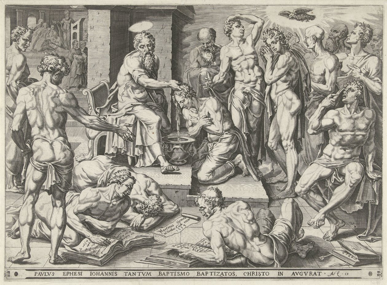 Paulus tauft die Einwohner von Ephesus von Dirck Volckertsz. Coornhert (attributed to)