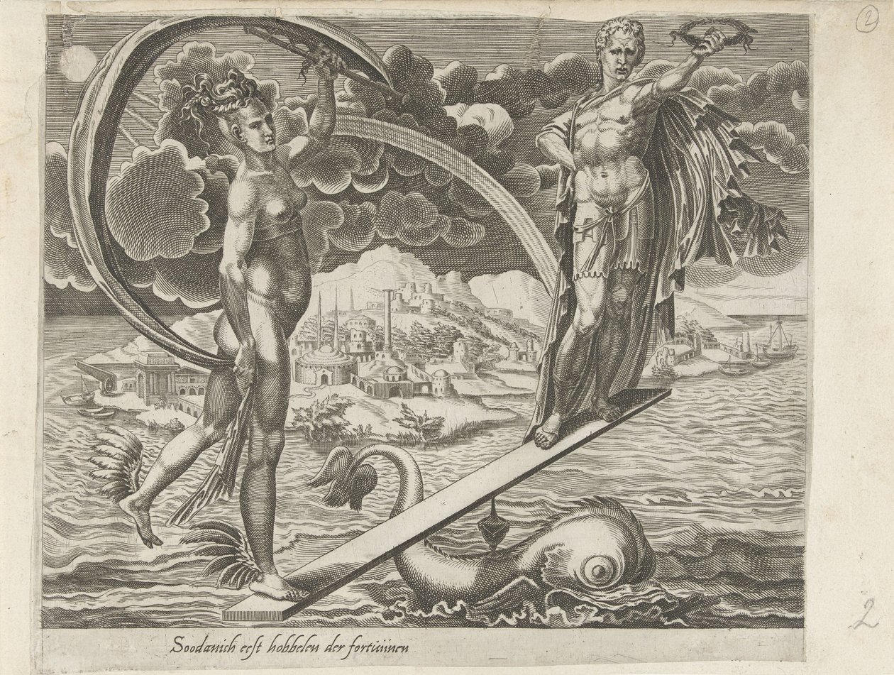 Die Unbeständigkeit des Glücks; Es ist leicht zu tanzen, wenn das Glück für dich spielt von Dirck Volckertsz. Coornhert (attributed to)