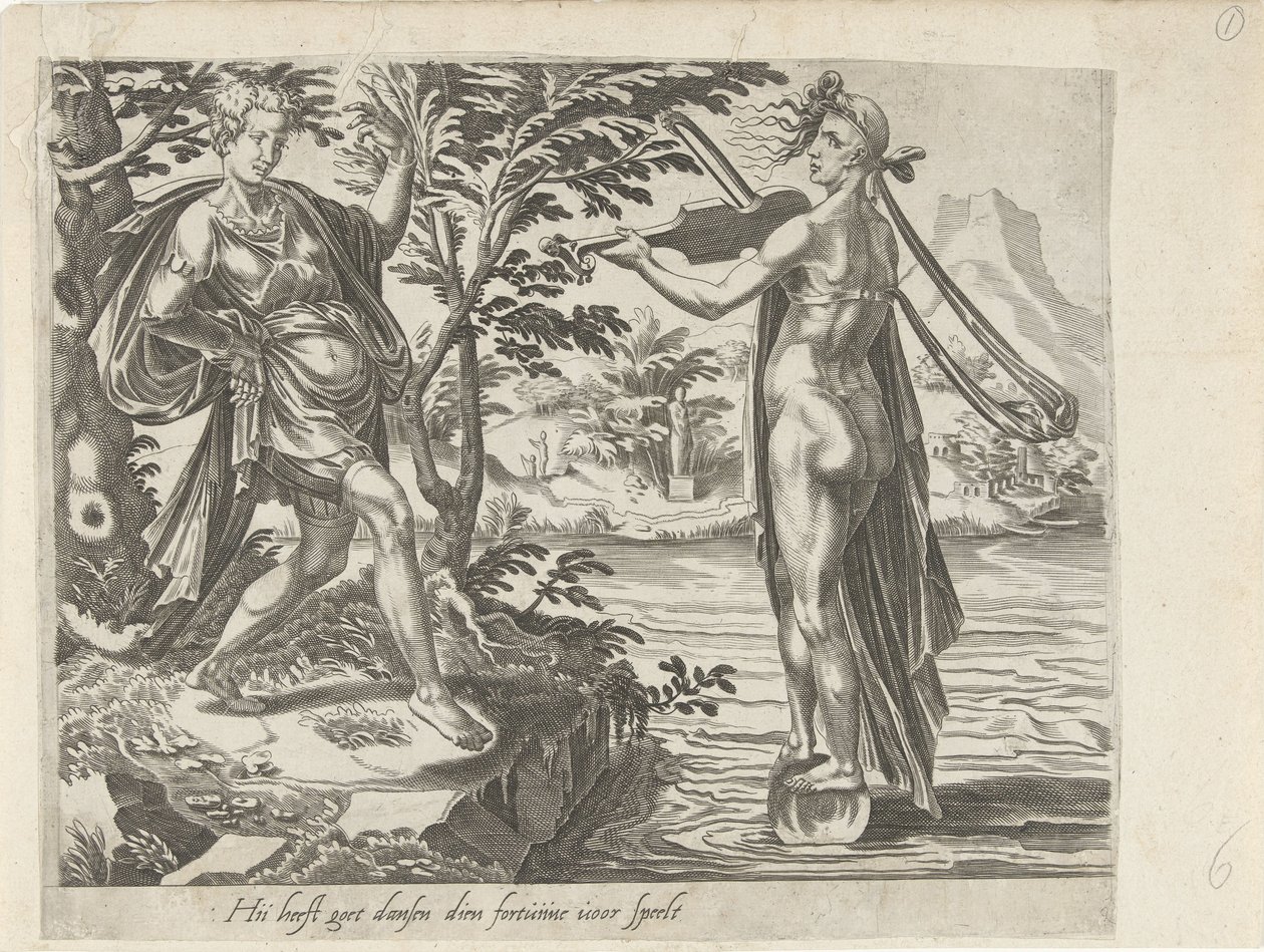 Die Unbeständigkeit des Glücks; Es ist leicht zu tanzen, wenn das Glück für dich spielt von Dirck Volckertsz. Coornhert (attributed to)