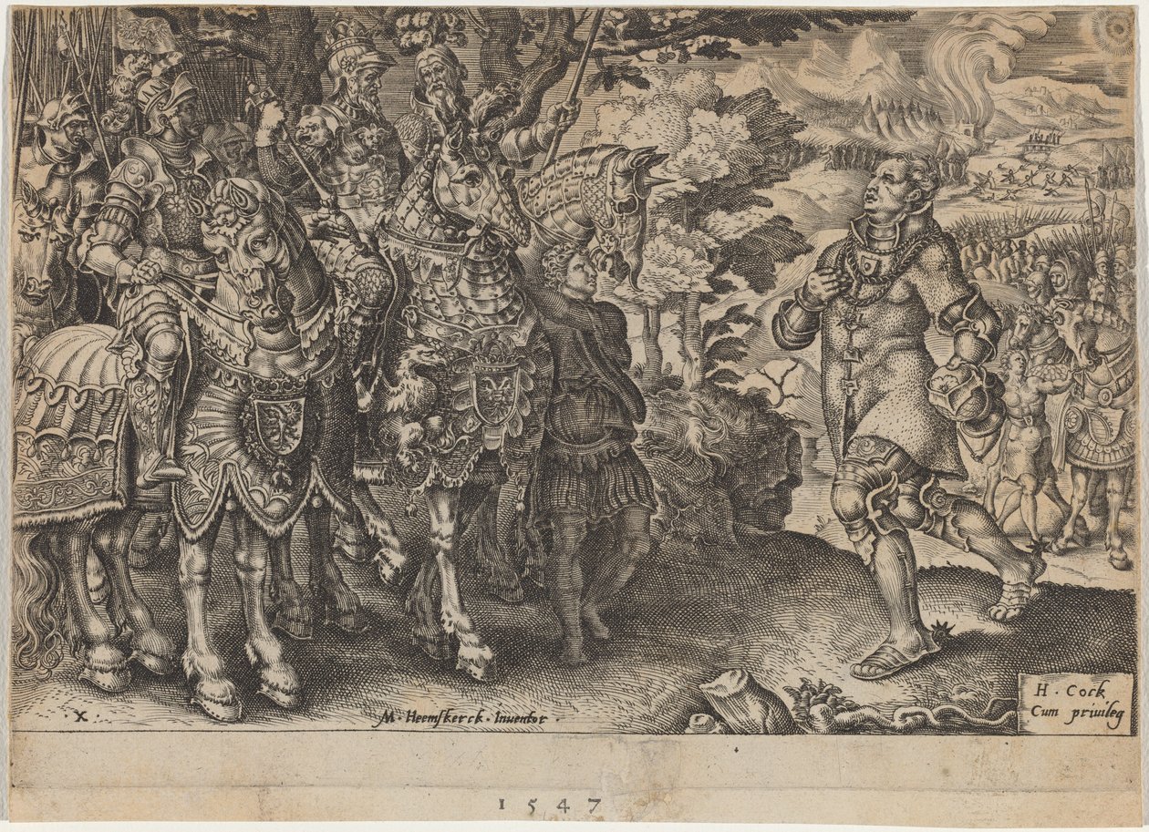 Die Kapitulation von Johann Friedrich, Kurfürst von Sachsen, nach der Schlacht bei Mühlberg von Dirck Volckertz Coornhert, after Maerten van Heemskerck