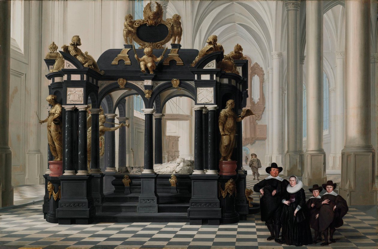Eine Familie neben dem Grab von Prinz Wilhelm I. in der Nieuwe Kerk, Delft von Dirck van Delen