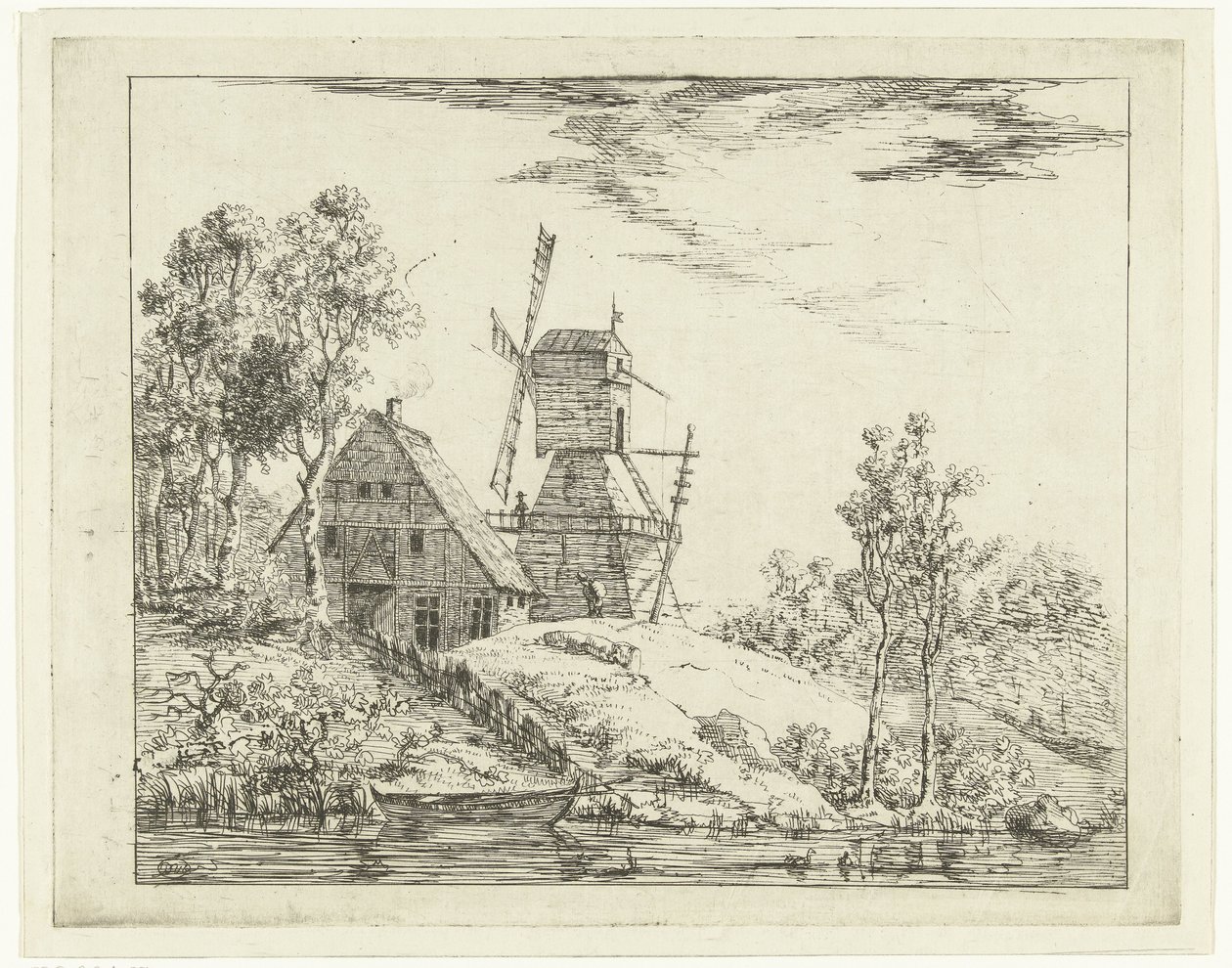 Landschaft mit Bauernhof und Mühle in Holstein von Dirk Vis Blokhuyzen