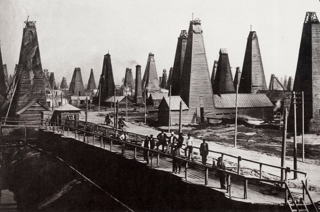 Ölquellen in Baku am Kaspischen Meer, Russland, um 1890 von Dmitri Ivanovich Yermakov