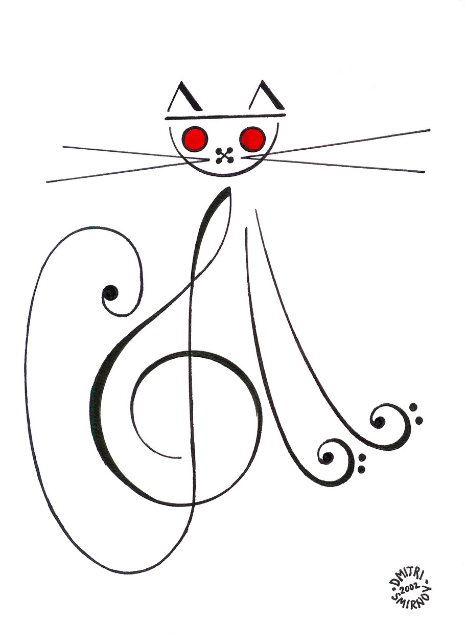 Musikalische Katze - eine Katze gezeichnet mit musikalischer Notation von Dmitri Smirnov