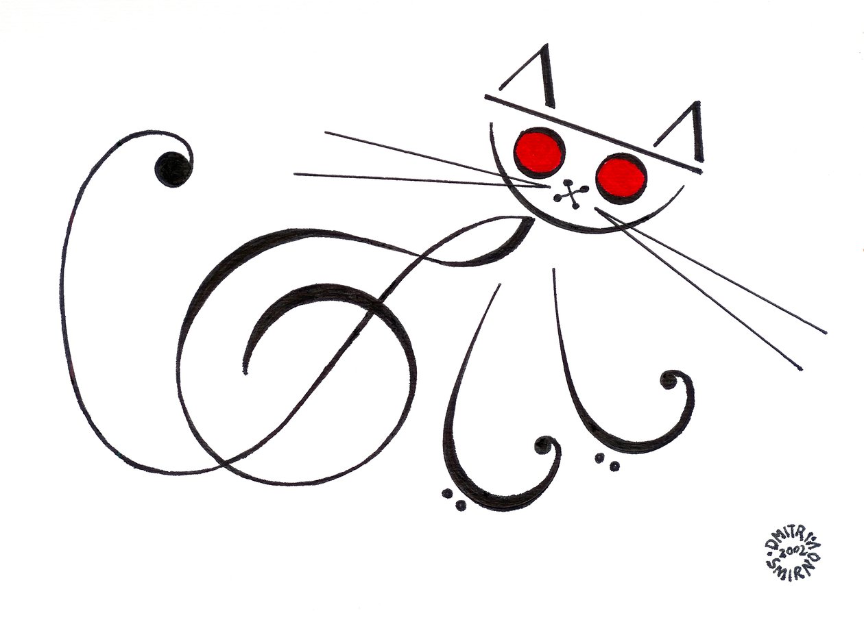 Musikalische Katze - eine Katze gezeichnet mit musikalischer Notation von Dmitri Smirnov