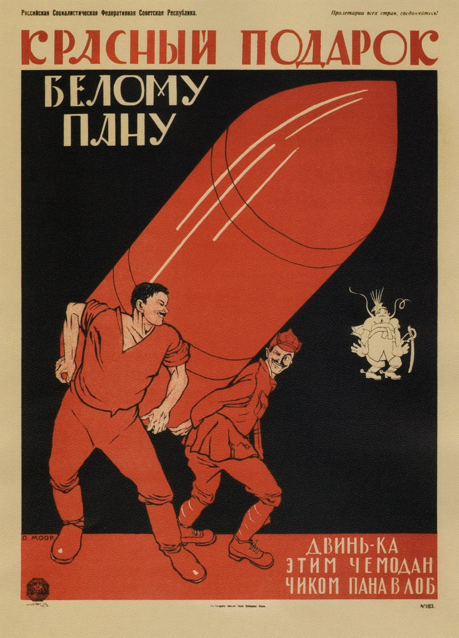 Ein rotes Geschenk an einen weißen Meister... Poster, 1920 von Dmitriy Stakhievich Moor