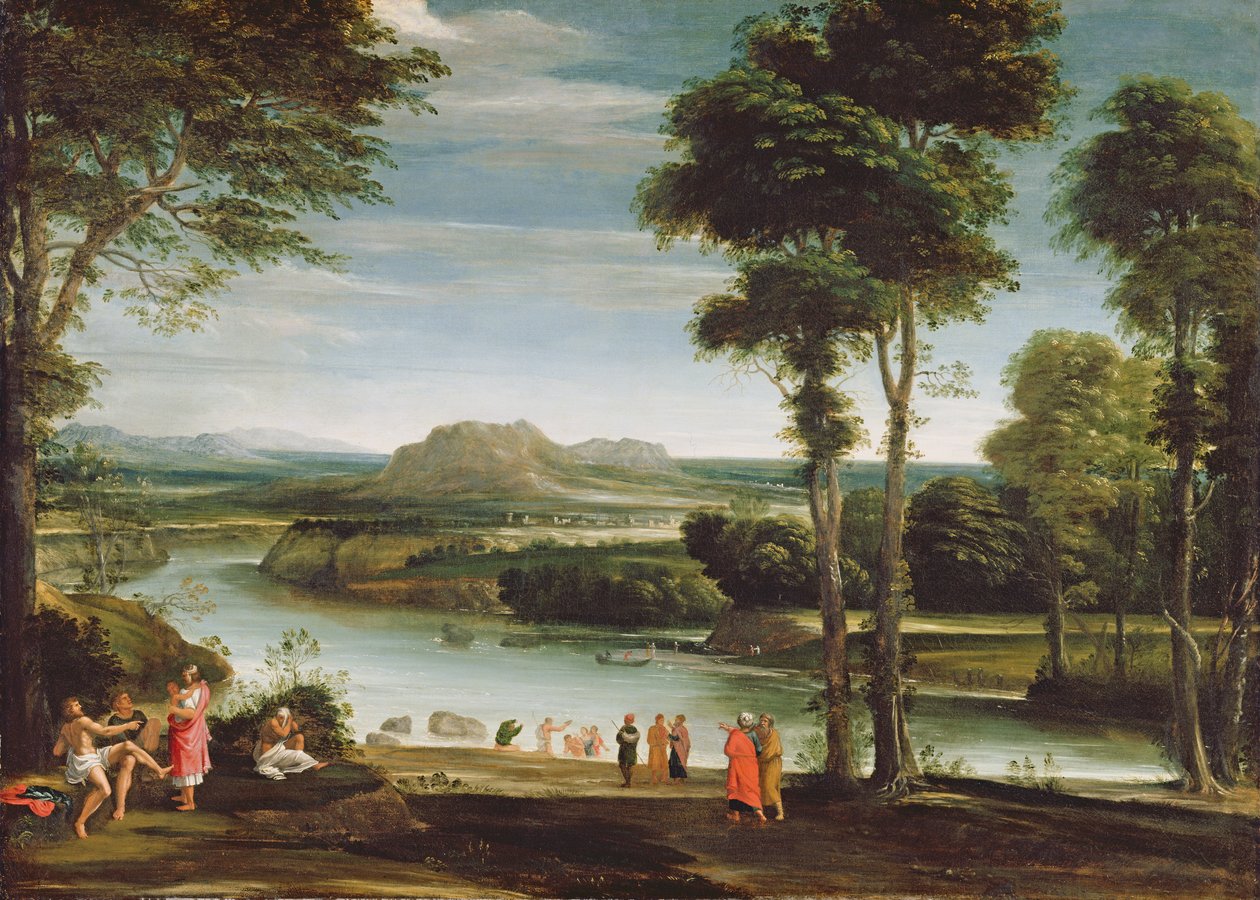 Landschaft mit der Taufe des heiligen Johannes, ca. 1610-20 von Domenichino