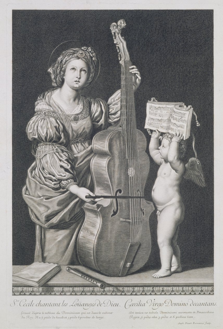 Die heilige Cäcilia singt Gottes Lob, graviert von Etienne Picart von Domenichino
