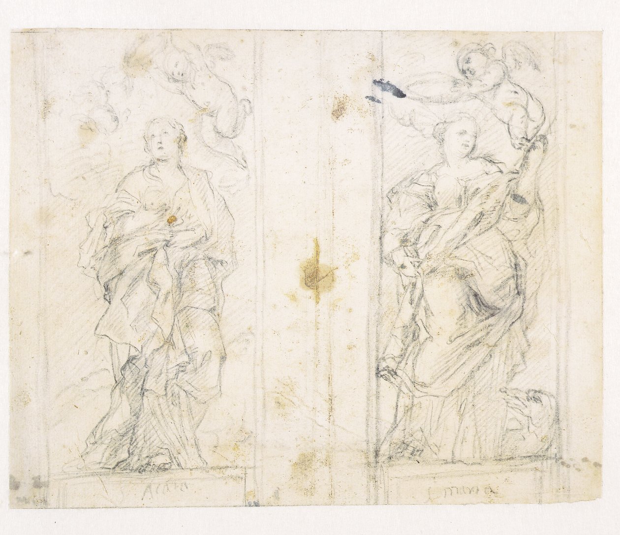 Zwei Nischen mit stehenden Figuren der Heiligen Agatha und Margareta, die von Putti gekrönt werden von Domenichino