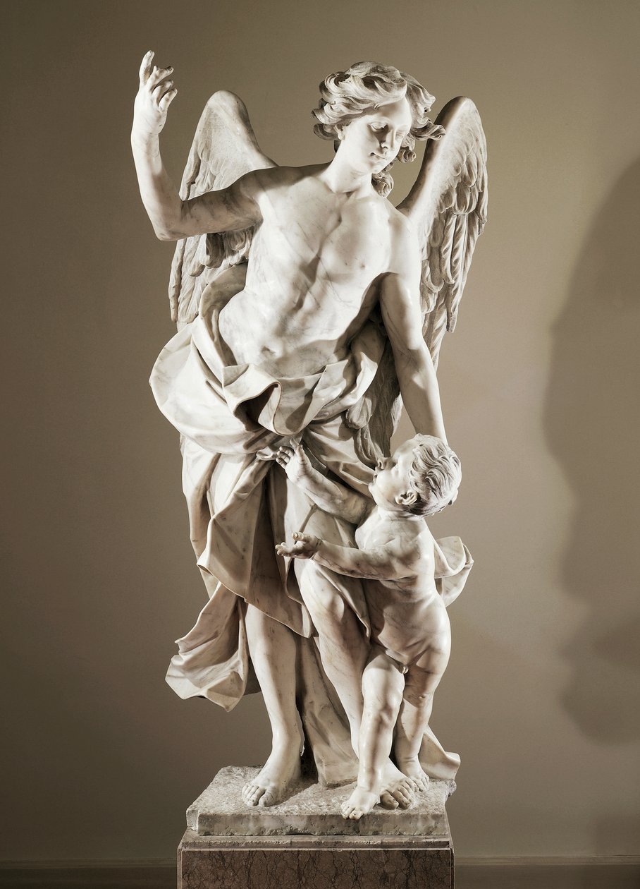 Schutzengel, ca. 1724, von Domenico Antonio Vaccaro, Marmorstatue, Höhe 190 cm, Antisakristei der Basilika San Paolo Maggiore, Neapel, Kampanien, Italien von Domenico Antonio Vaccaro