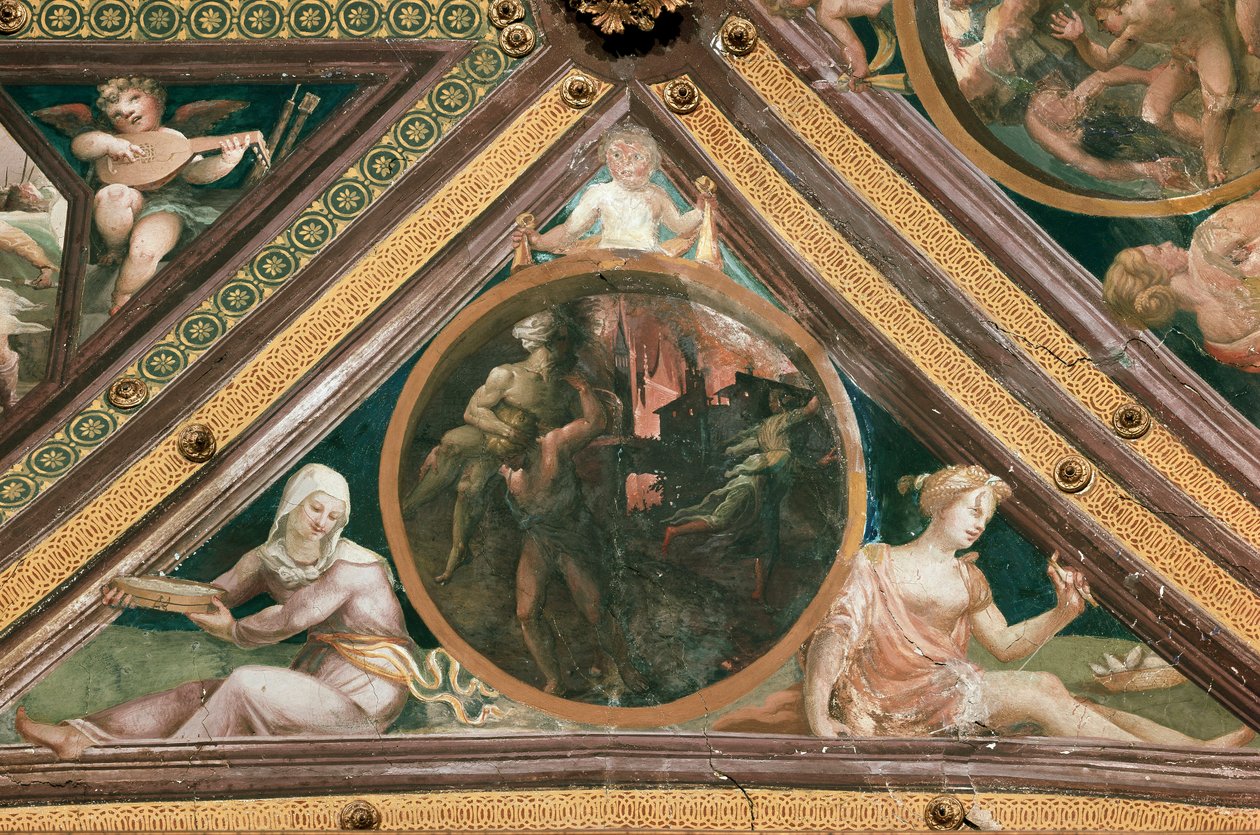 Äneas rettet Anchises aus dem Feuer von Troja (Fresko) von Domenico Beccafumi