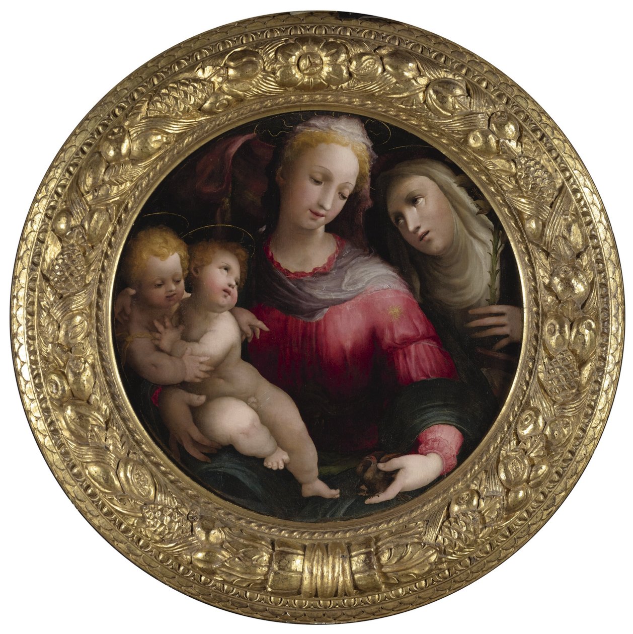 Madonna mit Kind, dem jungen Johannes dem Täufer und der heiligen Katharina von Siena von Domenico Beccafumi