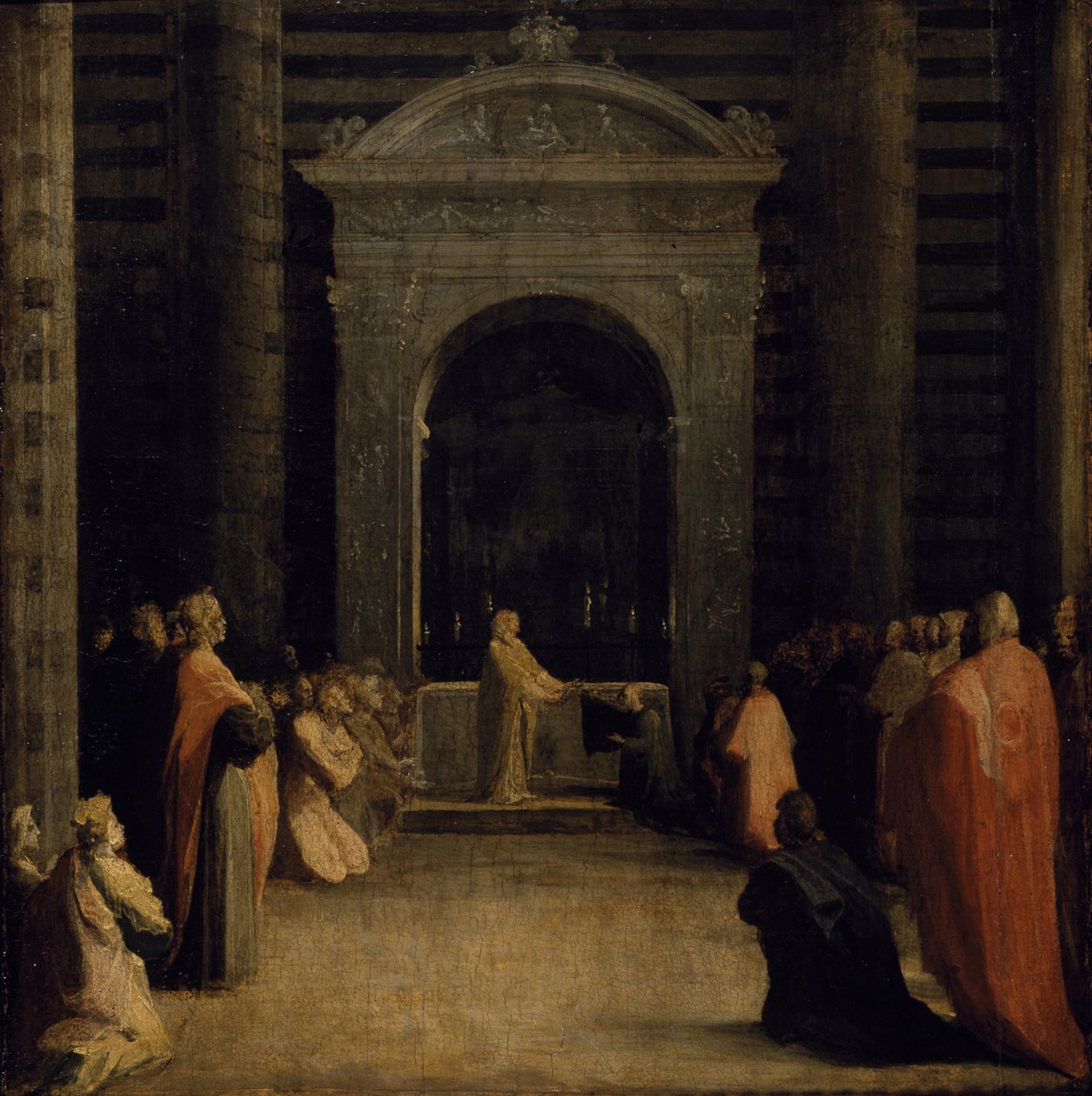 Das Angebot der Schlüssel der Stadt Siena an die Jungfrau, um oder nach 1526 von Domenico Beccafumi