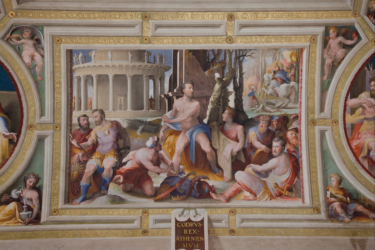 Das Opfer des Kodros, König von Athen Öffentliche Tugenden griechischer und römischer Helden, 1529-1535 von Domenico di Pace Beccafumi  