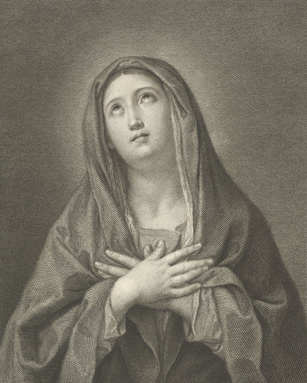 Die Jungfrau, die mit über der Brust gekreuzten Händen nach oben schaut, nach Reni, 1776 von Domenico Cunego