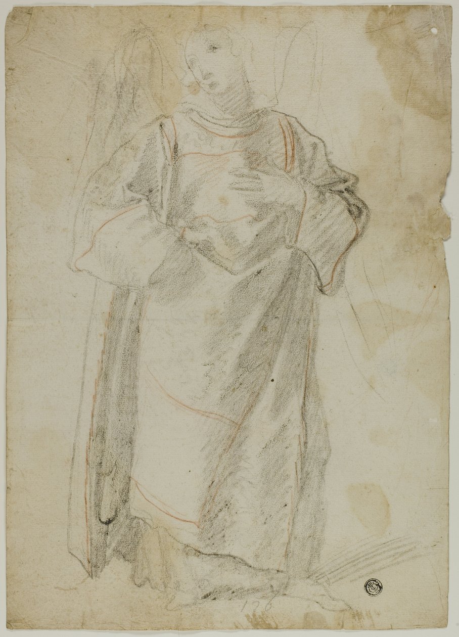 Stehender Engel (recto); Studie von Gesicht und Draperie (verso) von Domenico Fiasella