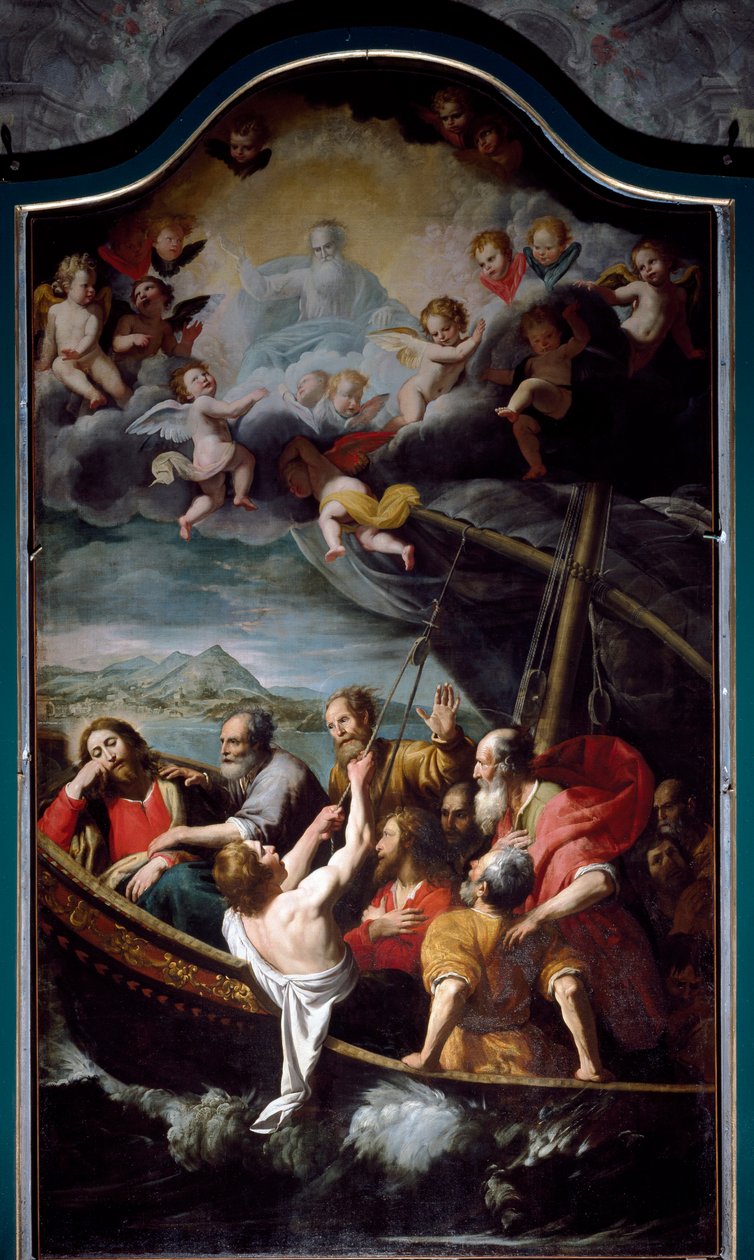 Der Heilige Nikolaus beruhigt den Sturm (Gemälde von Domenico Fiasella) von Domenico Il Sarzana Fiasella