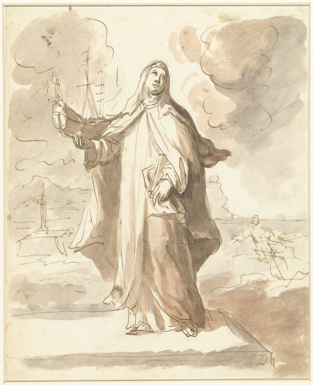 Heilige Brigitta, stehend mit dem Schiff in der rechten Hand von Domenico Mondo