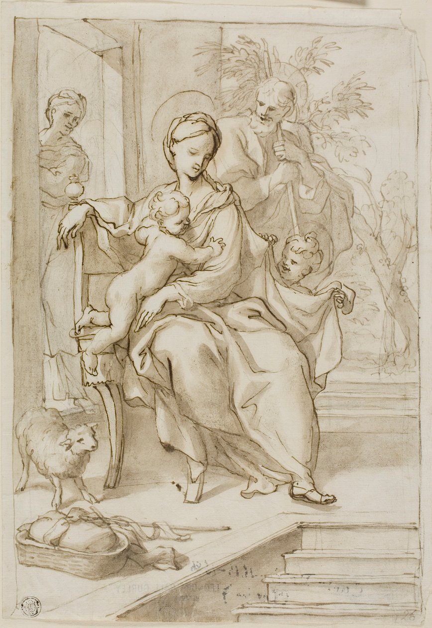Heilige Familie mit der heiligen Anna und dem kleinen Johannes dem Täufer von Domenico Piola