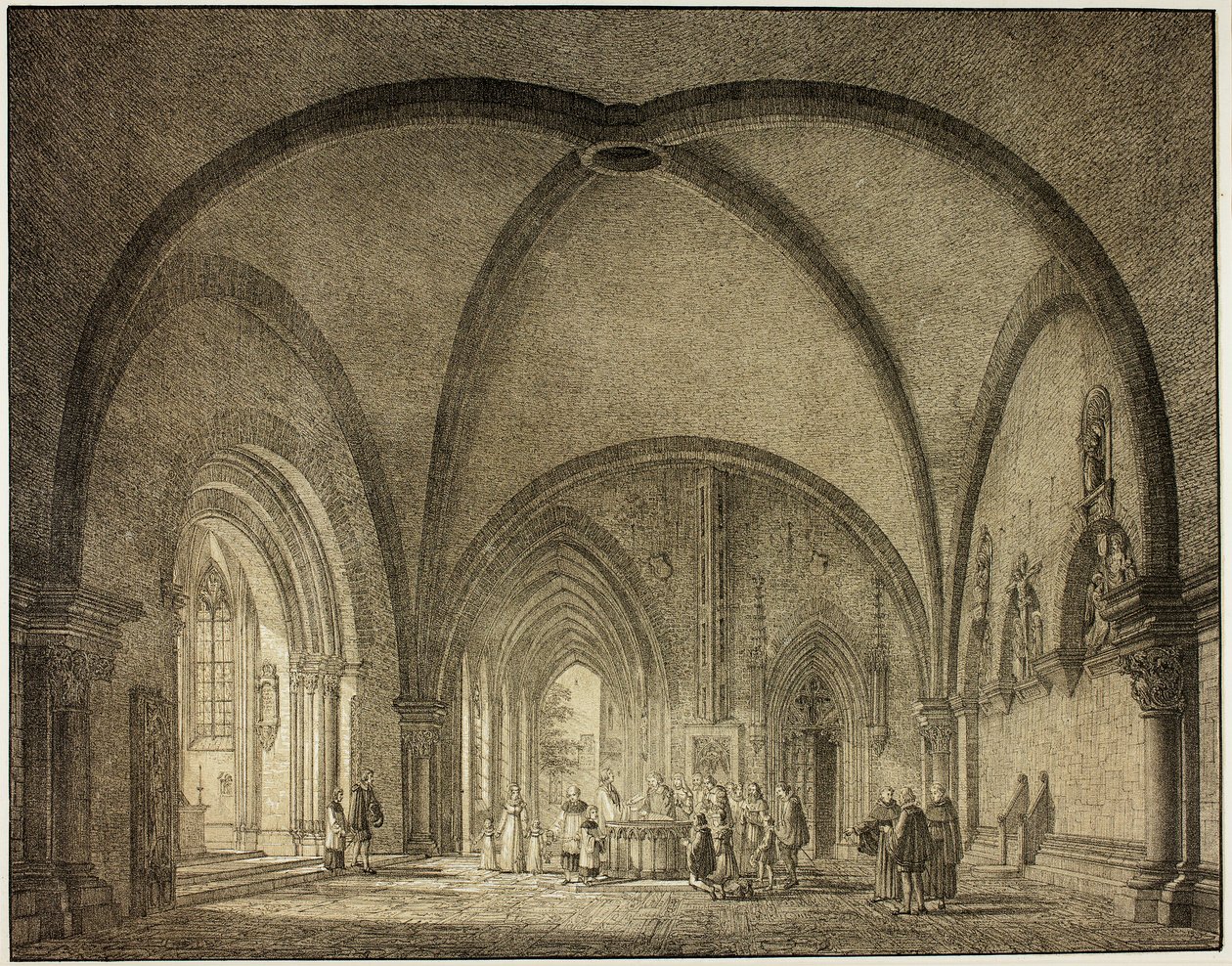 Taufhalle und Kreuzgänge im Dom zu Mainz, aus Sammlung denkwürdiger mittelalterlicher Gebäude in Deutschland von Domenico Quaglio