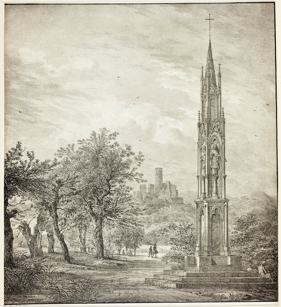 Ruine von Godesberg mit dem sogenannten Hohen Kreuz des Rheins von Domenico Quaglio