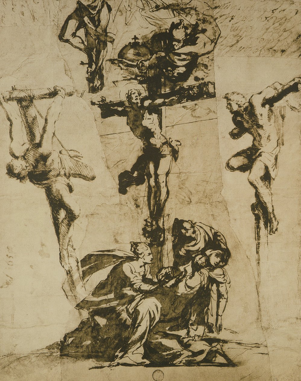 Studie der Kreuzigung und der ohnmächtigen Jungfrau von Domenico Robusti Tintoretto