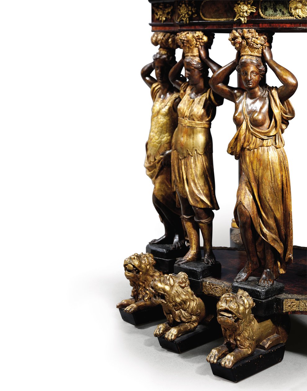 Louis XIV Kabinett auf Ständer (vergoldete Bronze, Pietra Dura, Schildpatt, Esche, ebonisiert & teilvergoldet) von Domenico and Gobelins workshop (attr. to) Cucci