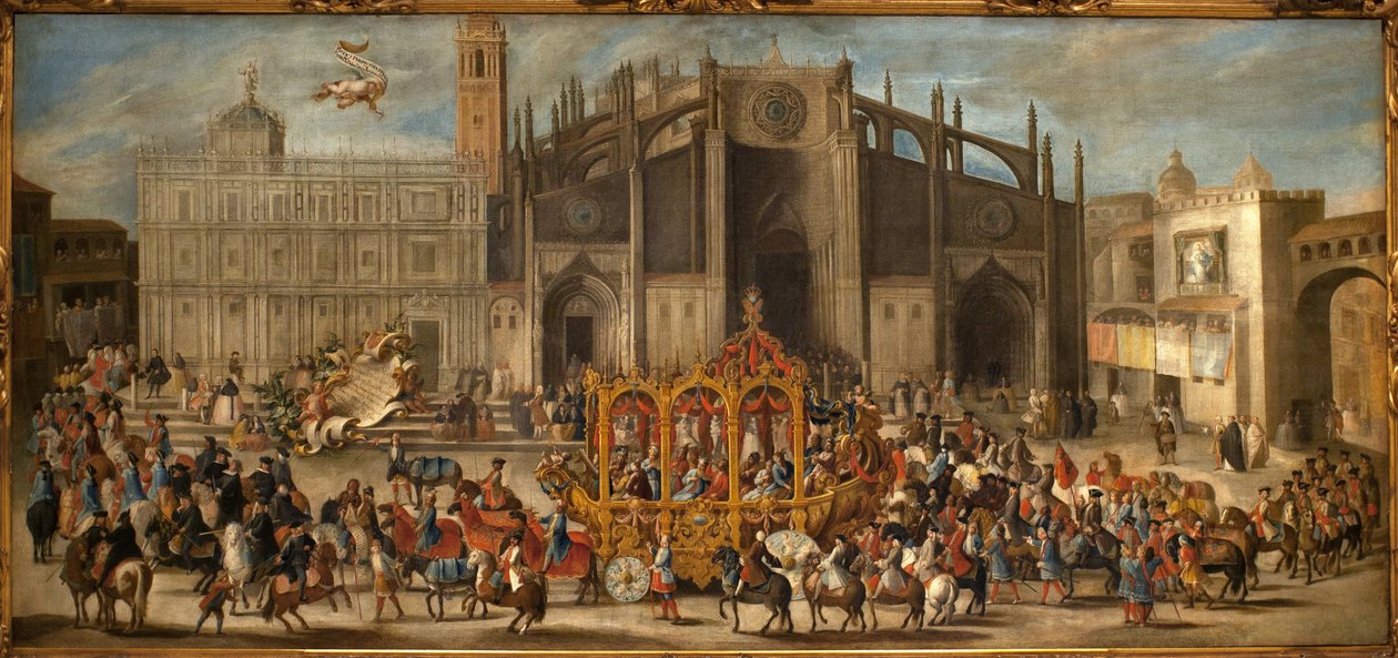 Kutsche der Maskenproklamation. Gemälde von Domingo Martinez (1688-1749) von Domingo Martinez
