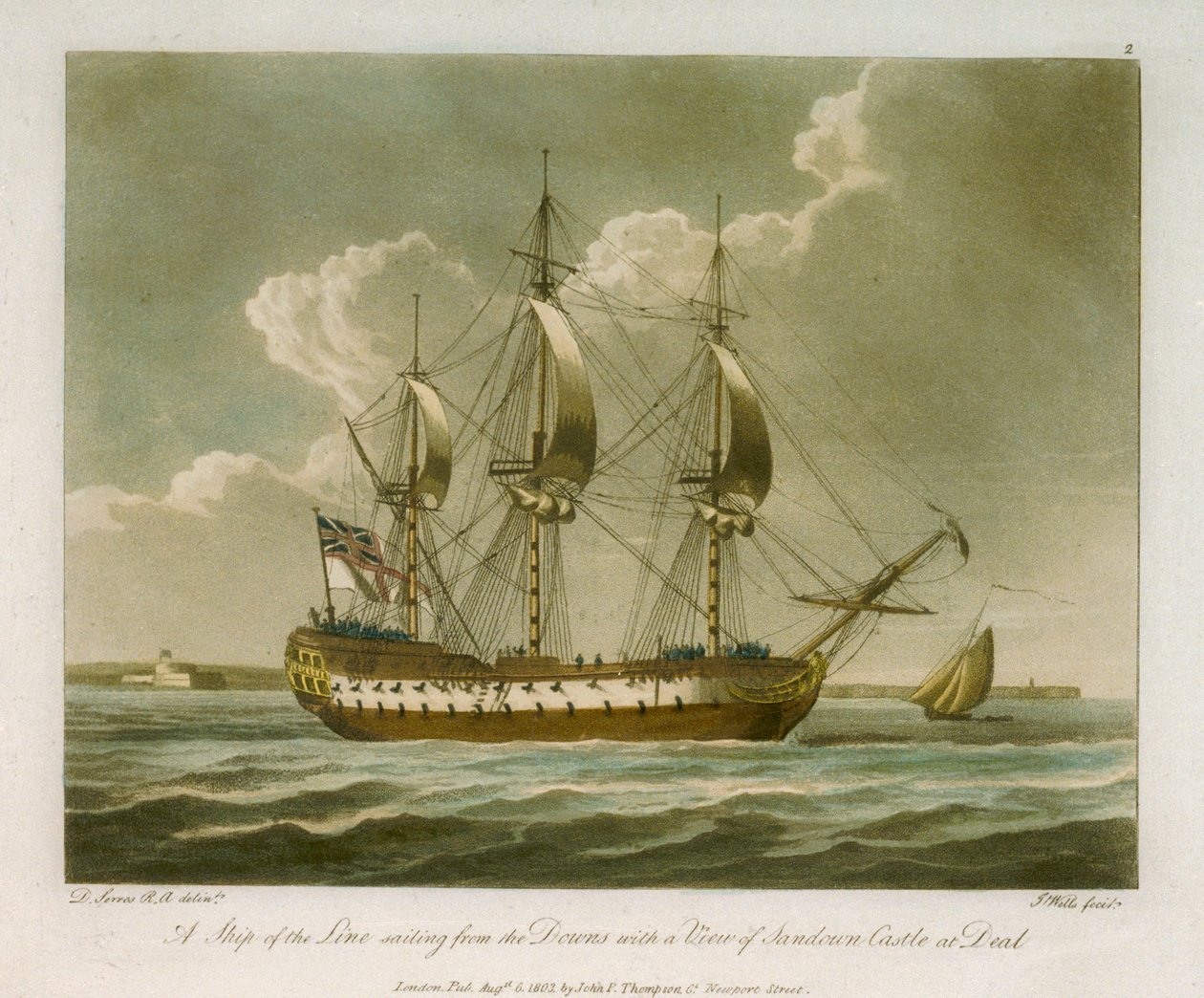 Ein Linienschiff segelt von den Downs mit Blick auf das Sandown Castle in Deal von Dominic Serres
