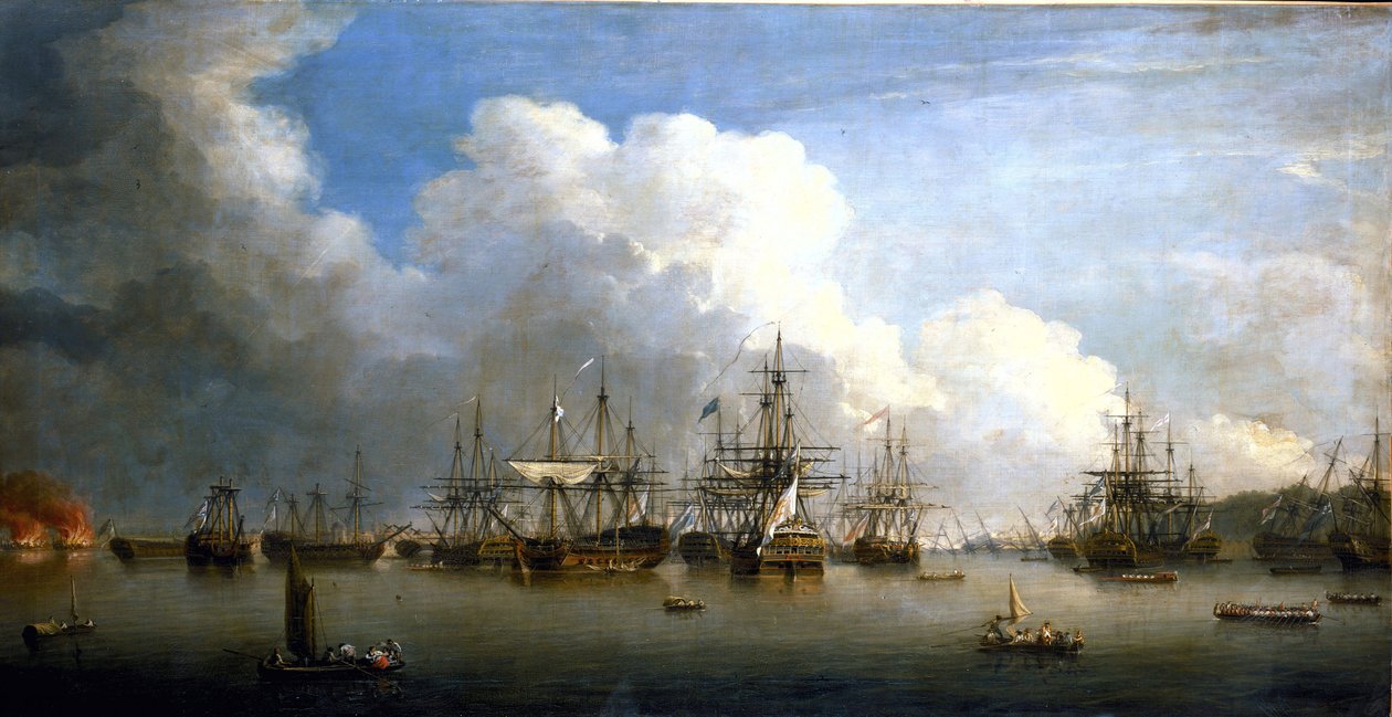 Siebenjähriger Krieg (1756-1763): Die Eroberung der spanischen Flotte in Havanna (Kuba), August und September 1762. Öl auf Leinwand, Mitte des 18. Jahrhunderts, von Dominic Serres (1722-1793) von Dominic Serres