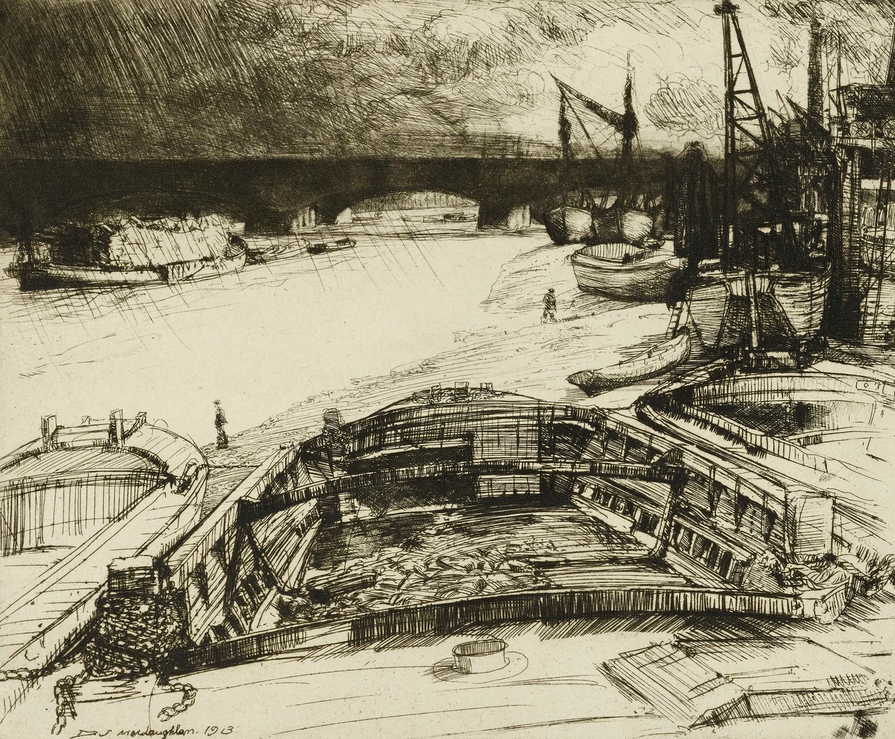 Wind und Regen auf der Themse von Donald Shaw MacLaughlan