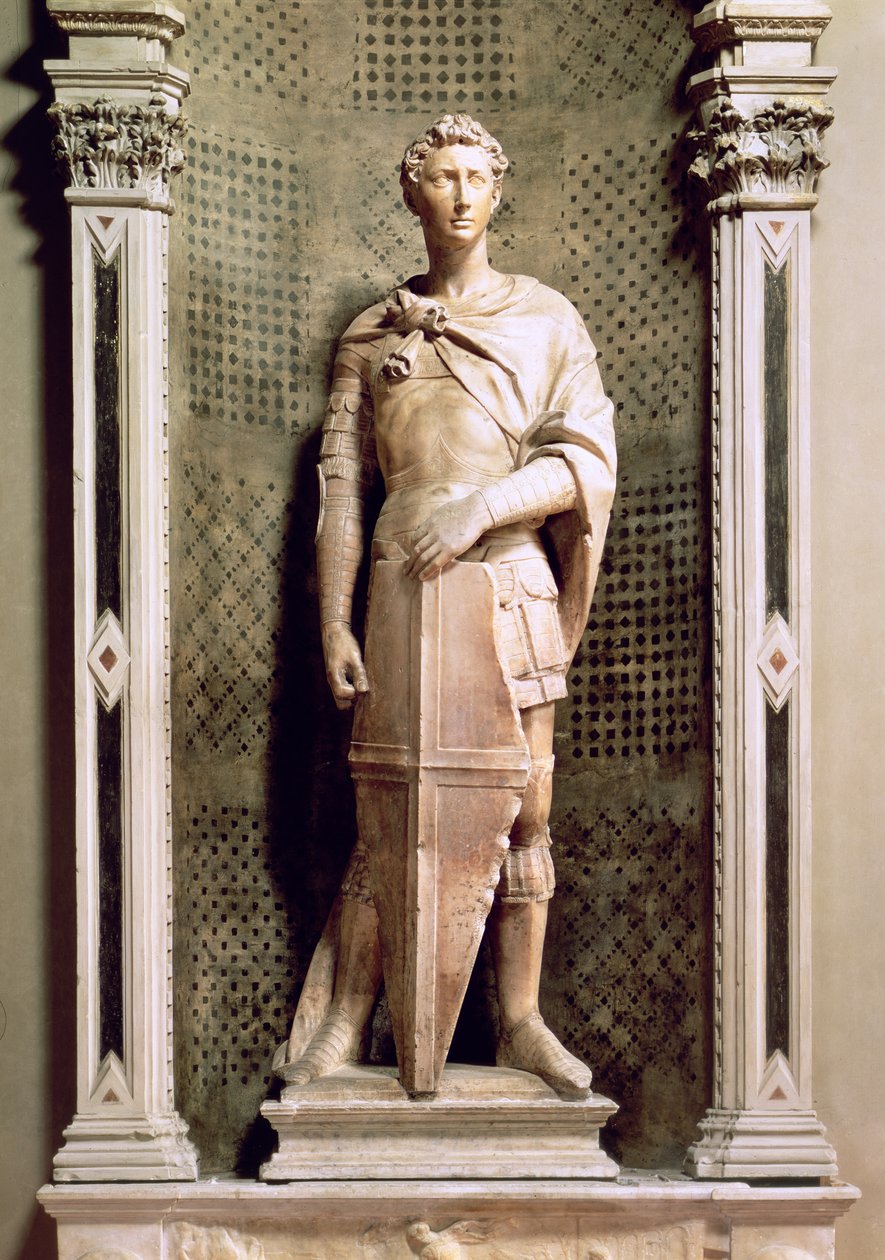 St. Georg in einer Nische mit einem Relief von St. Georg, der den Drachen tötet von Donatello