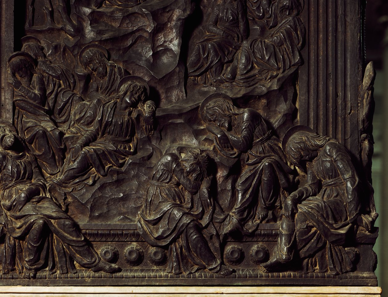Anbetung im Garten, Detail vom linken Kanzel, von Donatello, Basilika des Heiligen Laurentius, Florenz, Italien von Donatello