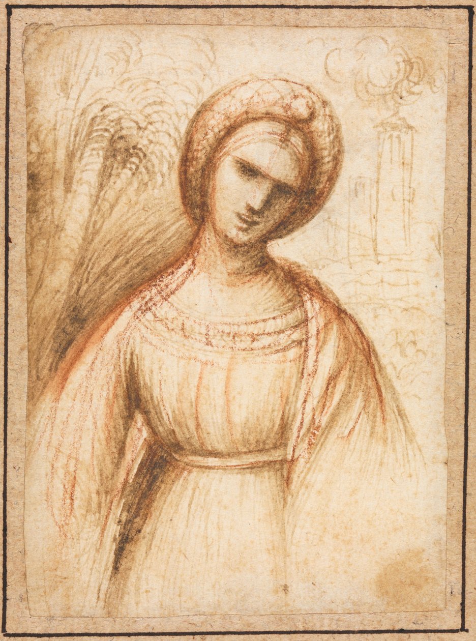 Dame in einer Landschaft recto, Brustlängenprofil einer alten Frau verso, ca. 1521 von Dosso Dossi