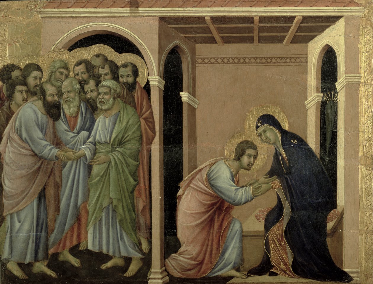 Maesta: Die Jungfrau verabschiedet sich von St. Johannes, 1308-11 von Duccio di Buoninsegna