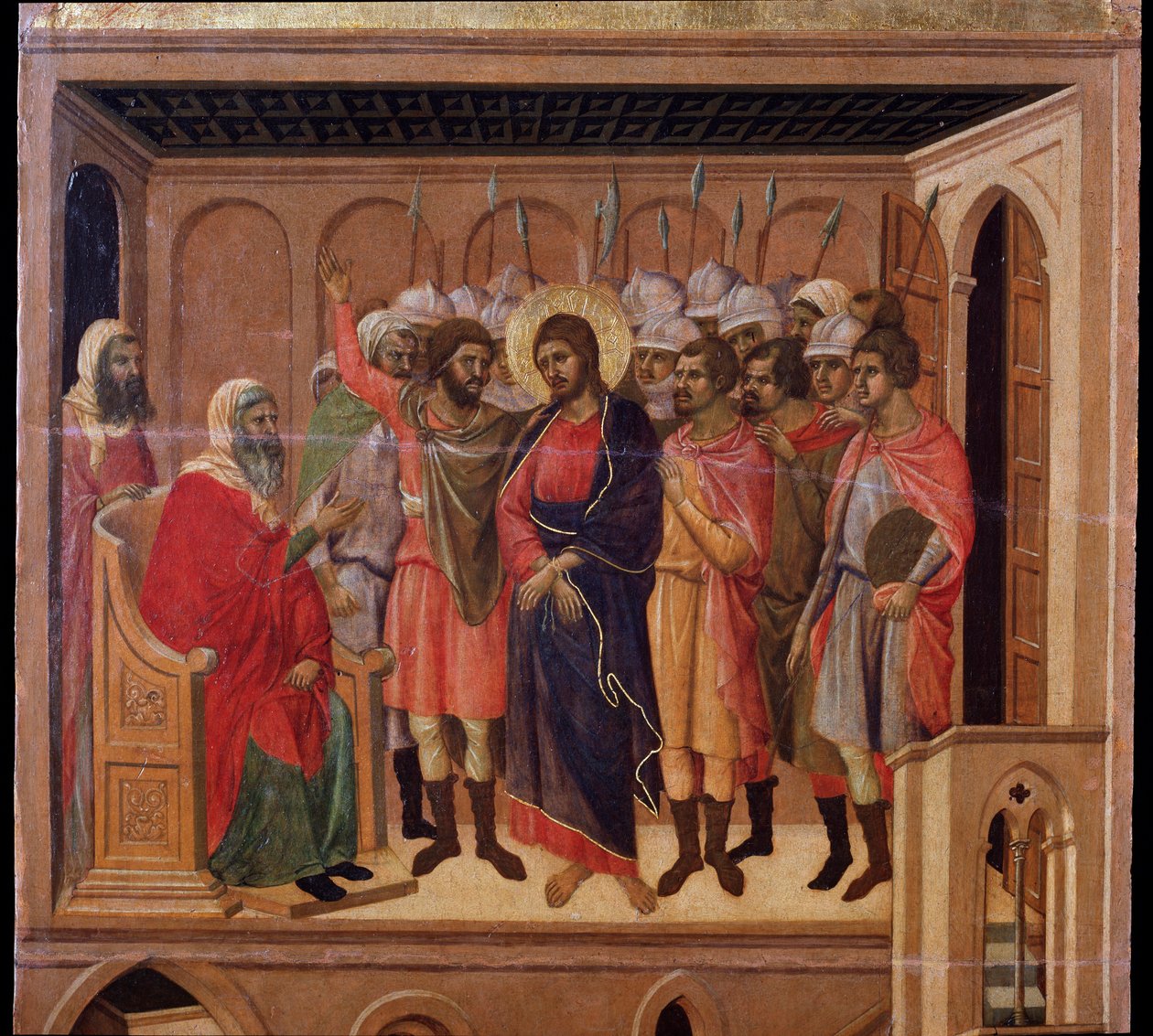 Jesus vor Annas. Maestà-Altarbild von Duccio di Buoninsegna