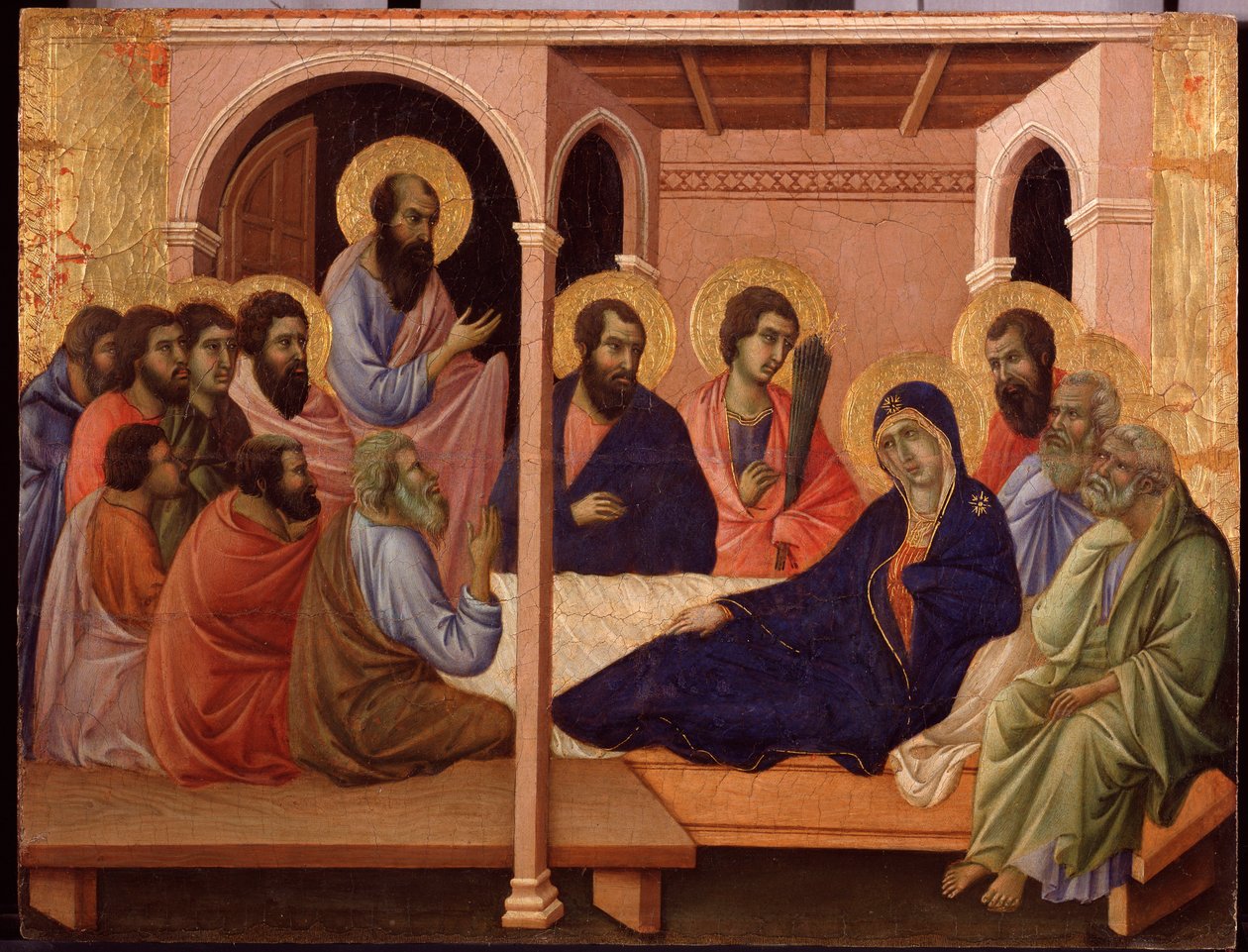 Maria verlässt die Apostel. Predella von La Maestà von Duccio di Buoninsegna