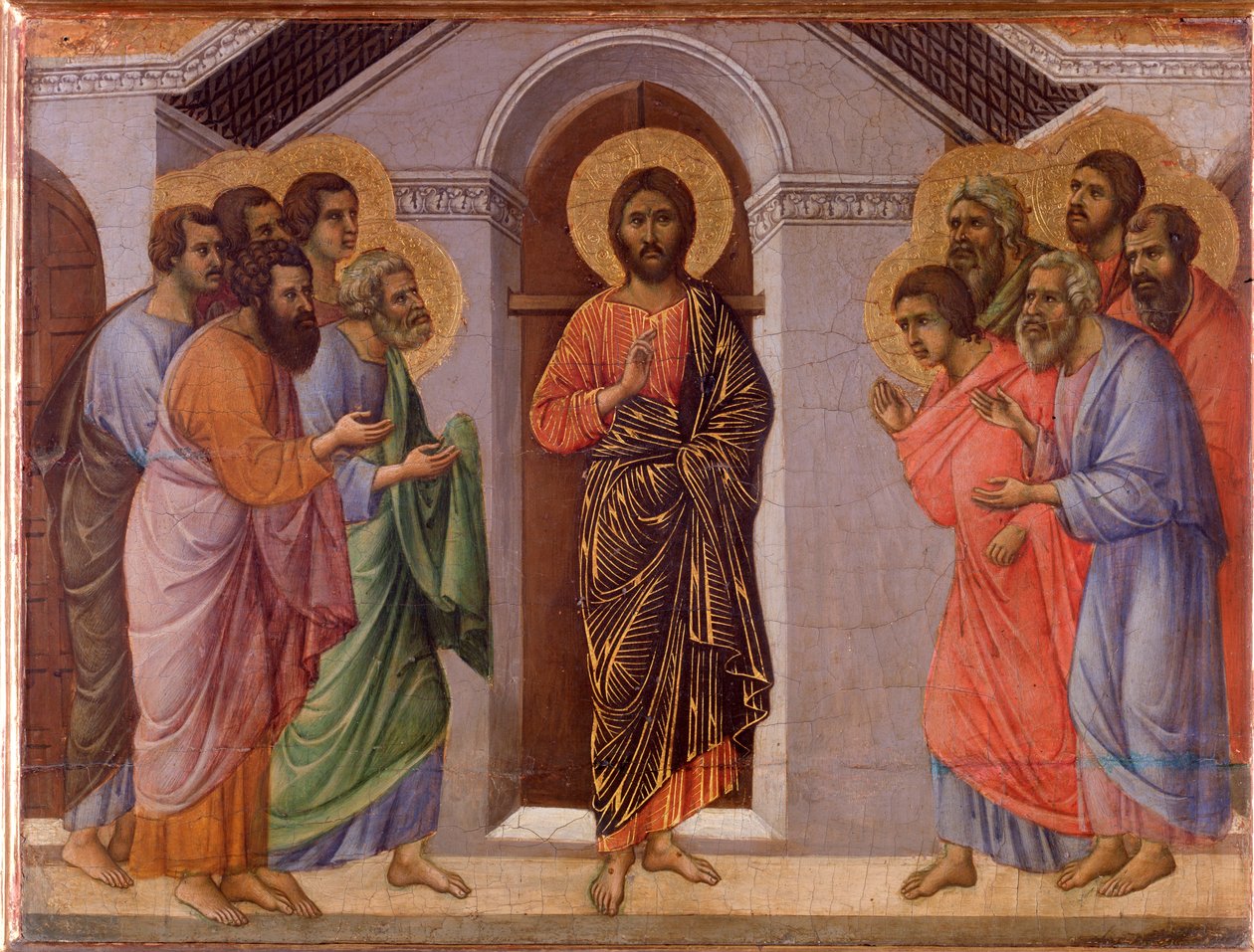 Der auferstandene Jesus erscheint den Aposteln. Maestà-Altarbild von Duccio di Buoninsegna