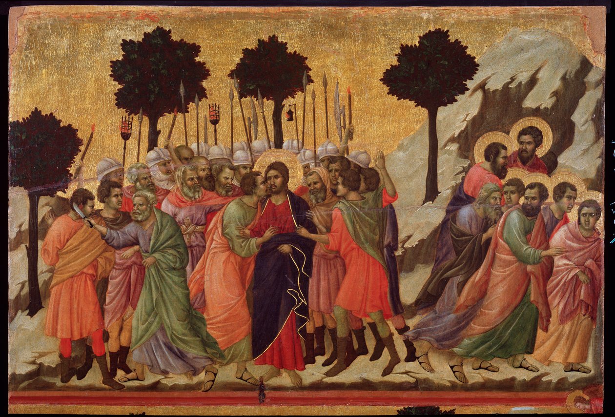 Der Kuss des Judas und die Gefangennahme Jesu von Duccio di Buoninsegna