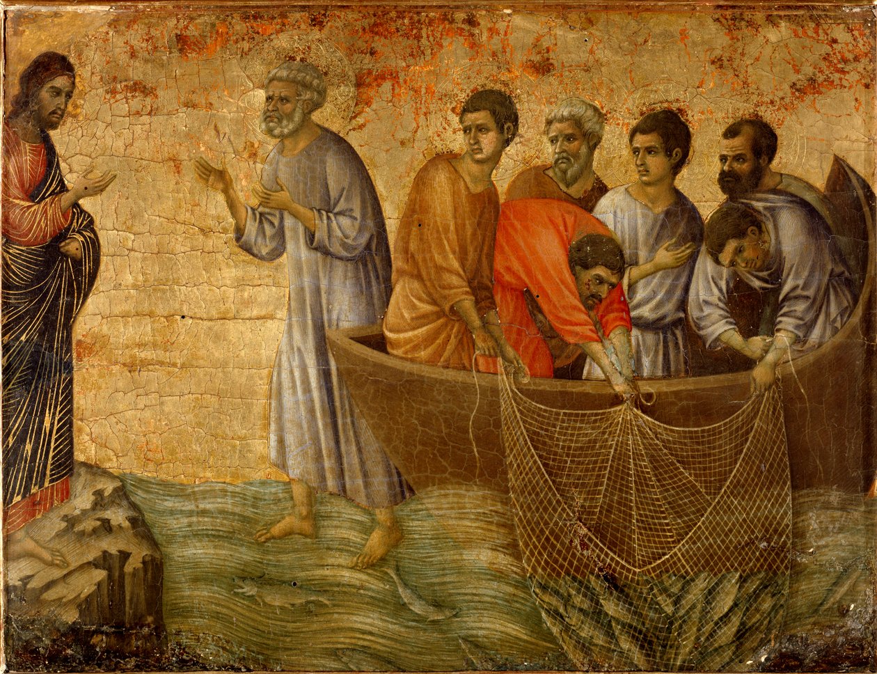 Die zweite wundersame Sünde: die Erscheinung Christi vor den Aposteln am See Tiberias von Duccio di Buoninsegna
