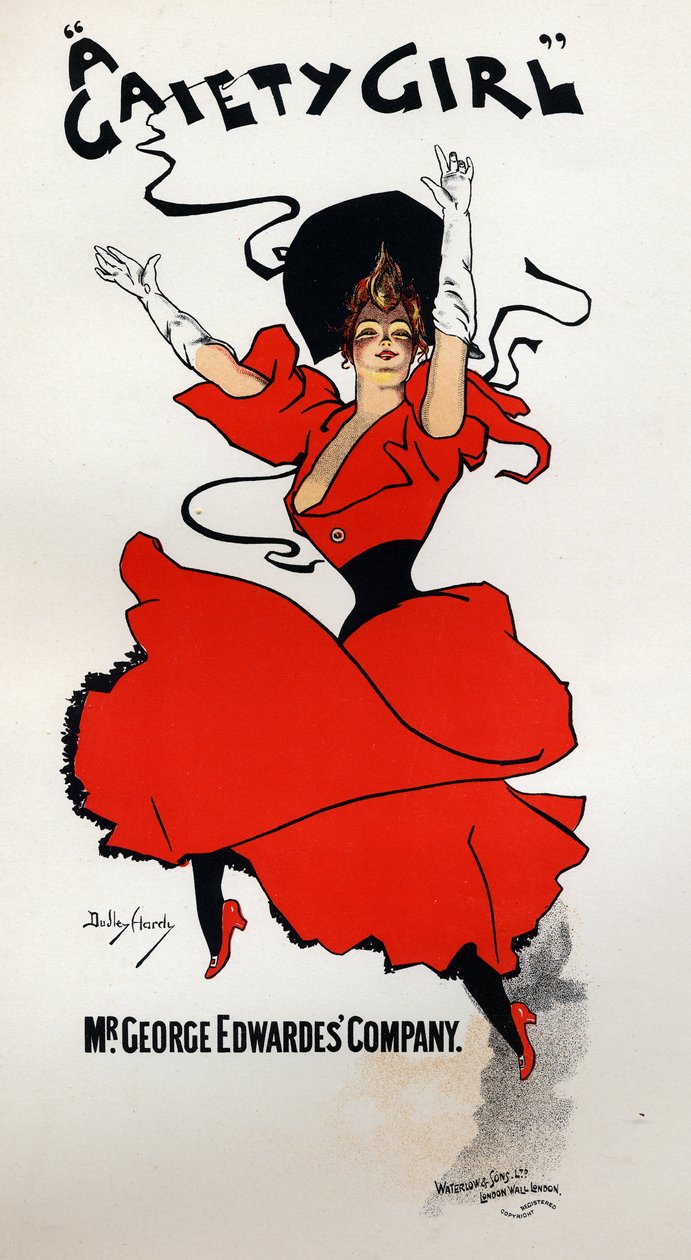 Kunst. Unterhaltung. Ein fröhliches Mädchen, Operette von Owen Halls und Sidney Jones. Plakat von Dudley Hardy, England von Dudley Hardy