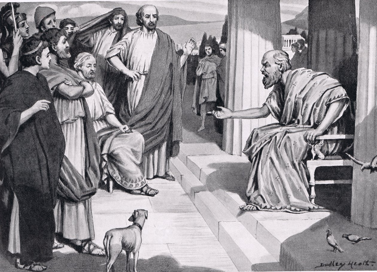 Sokrates spricht zu den Athenern, Illustration aus Hutchinsons Geschichte der Nationen, 1915 von Dudley Heath